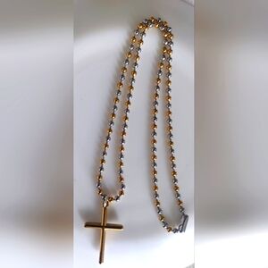 Stainless Steel Silver/Gold Necklace with Cross Pendant